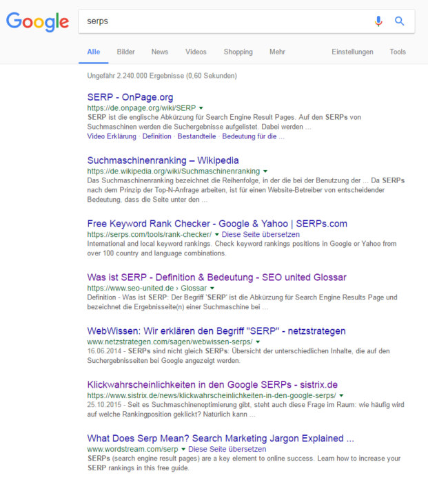 Serp (Beispielseite, Google Suche nach "Serps")