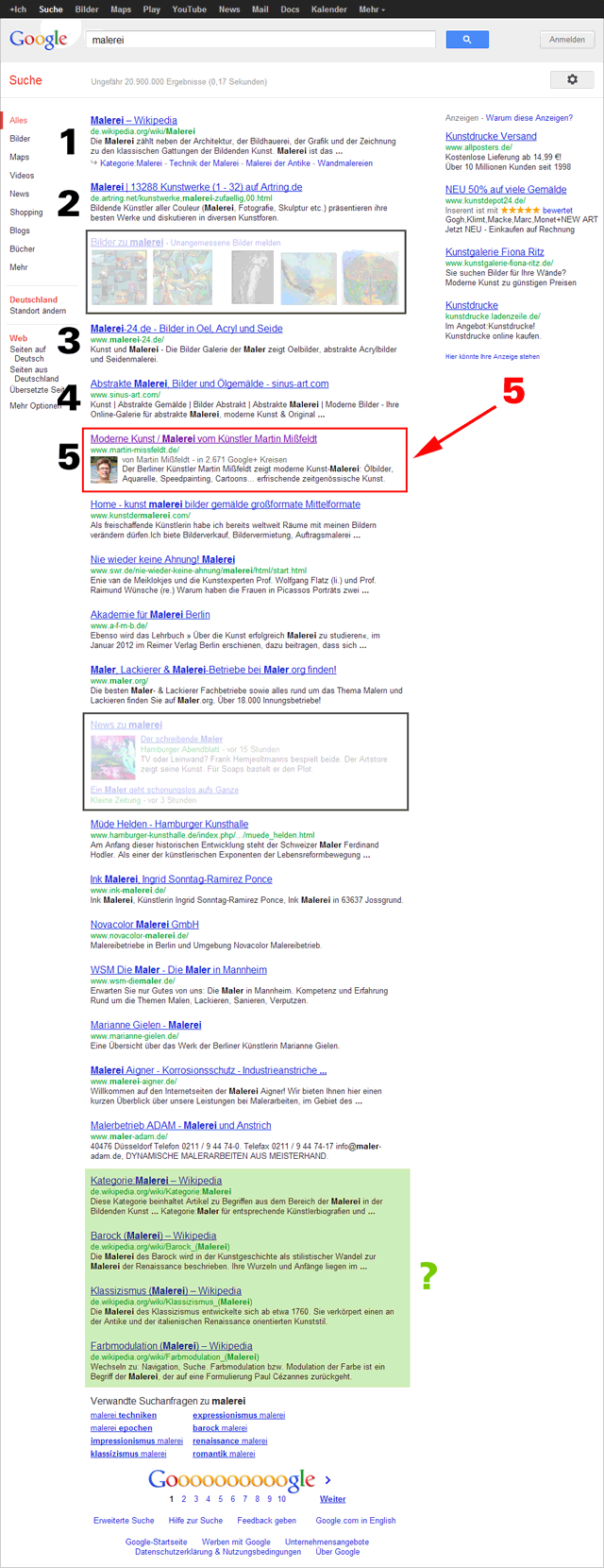 Google ortsunabhängige Suche (Deutschland) nach "Malerei"