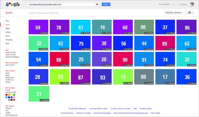 Google Bildersuche Experiment - nach ca. 20 Minuten waren die Bilder wieder da