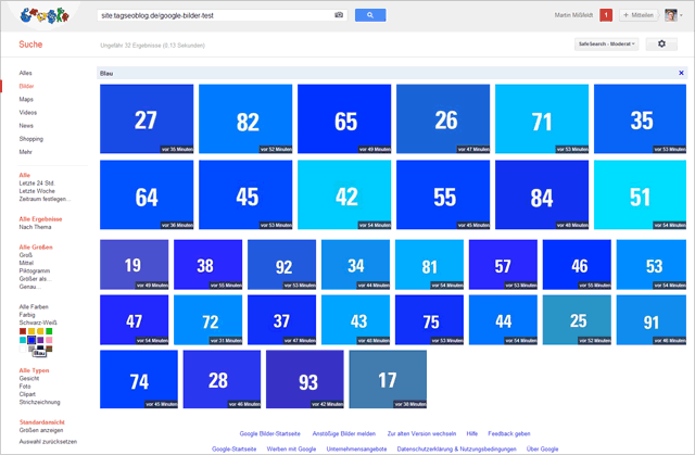 Blaue Bilder im Google Bildersuche Experiment