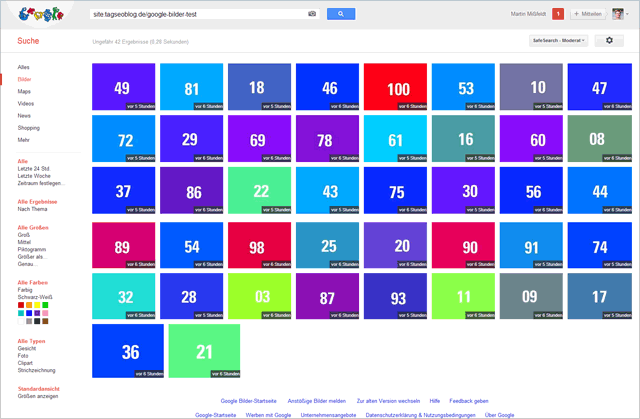 Google Bilder Experiment nach sechs Stunden