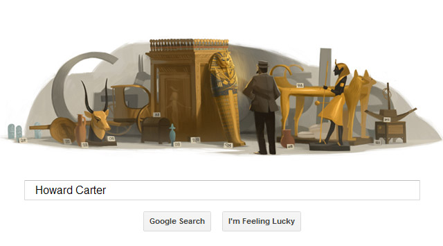 Howard Carter vor dem Schatz des Tutanchamun (Google Doodle)