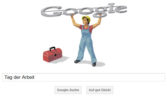 Tag der Arbeit 2012: Google Doodle - Starke Frau stemmt Google Logo