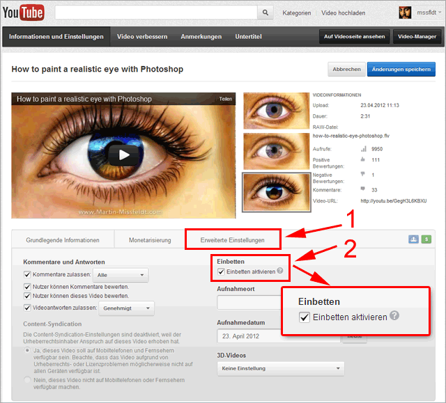YouTube Video: Einbetten aktivieren (oder deaktivieren)