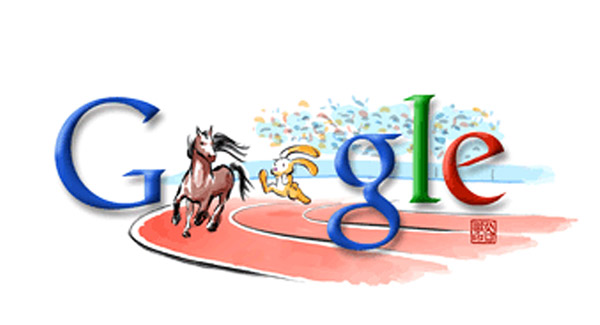 Leichtathletik - galoppierendes Pferd und laufender Hase (Olympia 2008 Doodle)