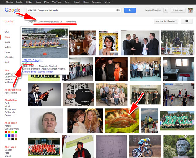Google Bildersuche: Site-Abfrage von Vebidoo - 12. Mio Bilder!