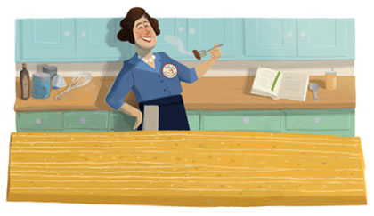 Julia Child im Kochstudio (vor der Doodle-Show)