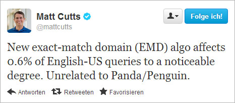 EMD-Bonus abgeschaltet (Matt Cutts Tweet, Sept. 2012)