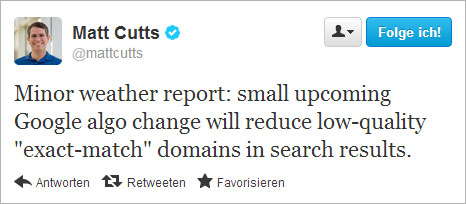 Matt Cutts Exact-Match-Tweet 1