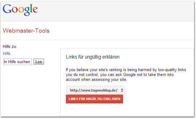 Google "Disavow links" Tool ("Links für ungültig erklären")