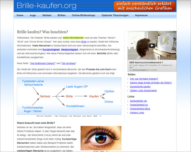 brillen-sehhilfen.de (Screenshot Homepage - Stand: 13.12.2012)