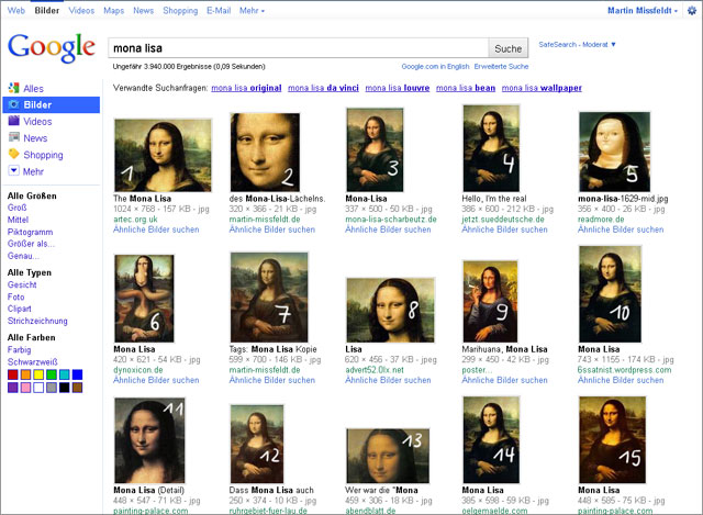 Google Bildersuche Layout 2009