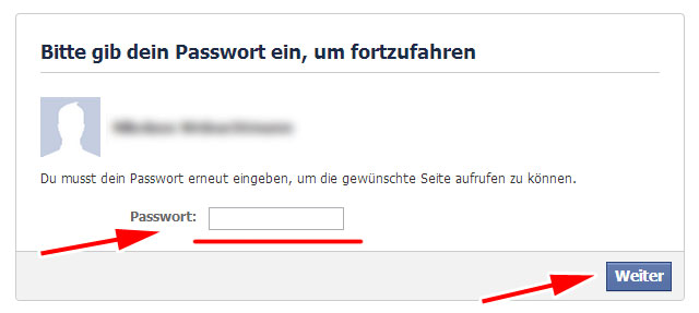 Facebook Löschformular - Erneute Passwort-Eingabe
