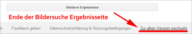 Link zum Umschalten auf die alte Bildersuche im Footer