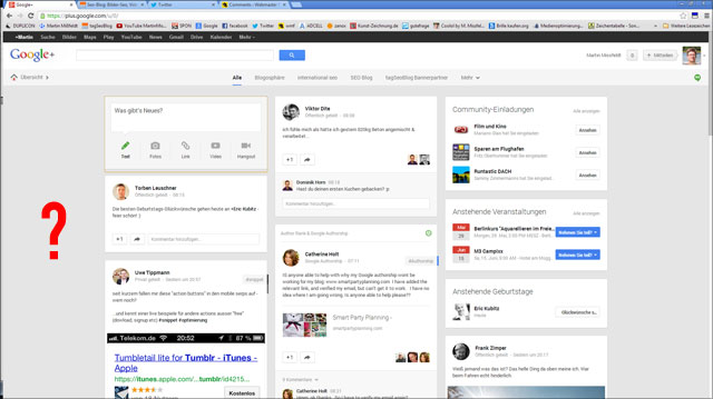 Google+ Layout dreispaltig - visuelle Überforderung