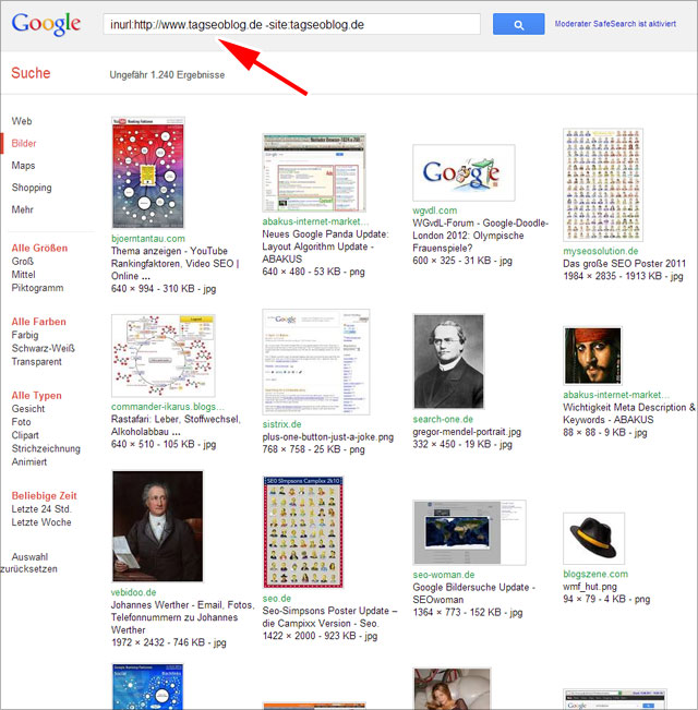 Hotlinks ermitteln mit der alten Google Bildersuche