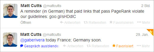 zwei Tweets von Matt Cutts aus den letzten Tagen