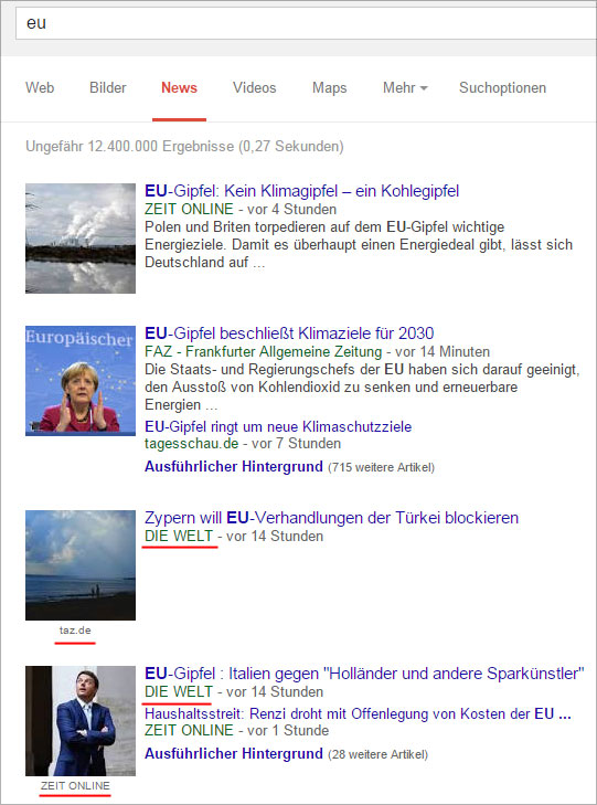 Google News Suche nach 