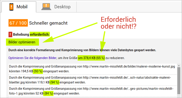 Google Pagespeed: Bildkomprimierung erforderlich !?