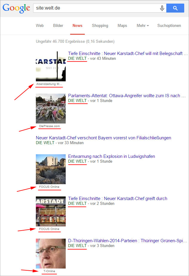 Google-News Site-Abfrage Welt.de
