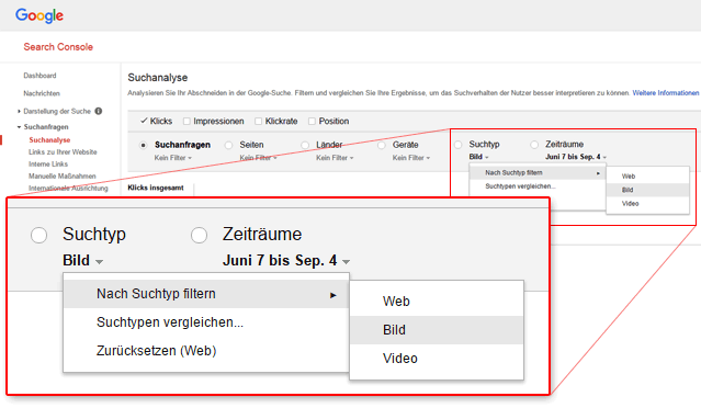 Google SearchConsole: Suchtyp 