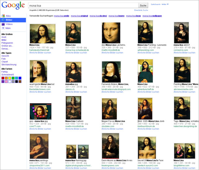 Google Bildersuche alt (Deutschland): Mona Lisa