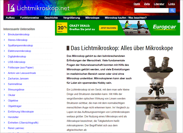 Website Lichtmikroskop.net (Stand Mai 2016)