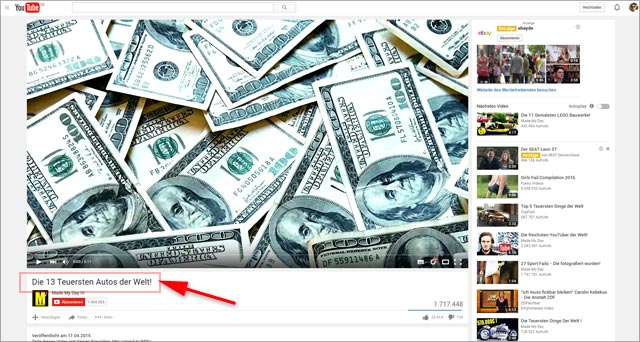 youtube-Landingpage: die teuersten Autos der Welt