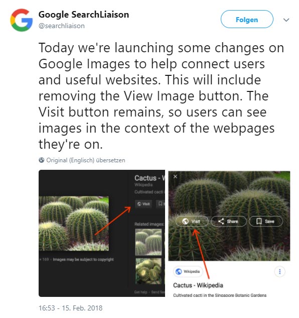 Twitter-Hinweis über die Veränderung in der Google-Bildersuche