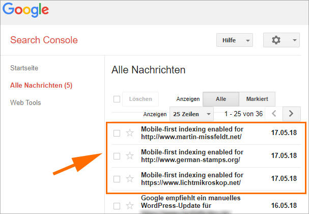 SearchConsole: Neue Nachrichten ...