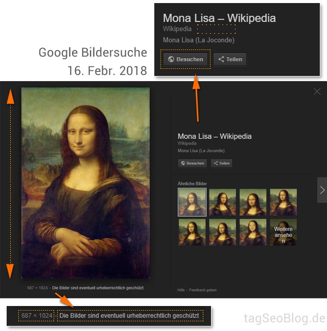 Google Bildersuche, Stand 16.2.2018: einige Veränderungen
