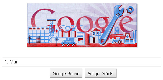 1. Mai Doodle: Tag der Arbeit als Druck in Rot und Blau