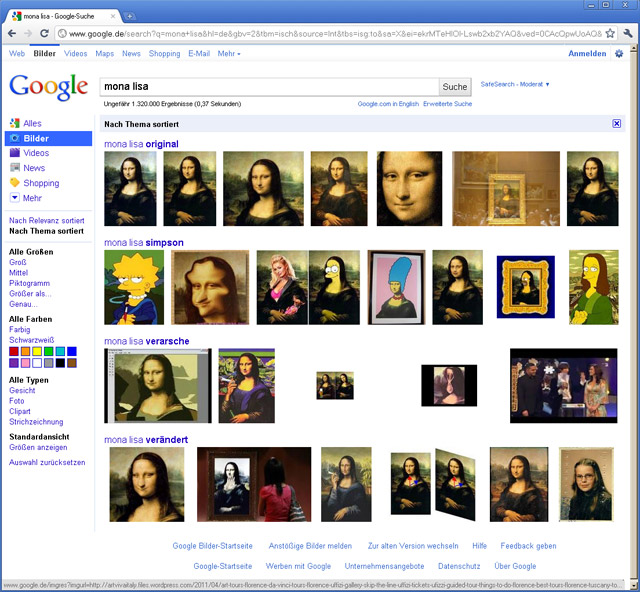 Google Bildersuche nach Thema sortiert ("Mona Lisa")