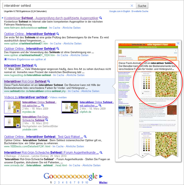 Instant-Preview nun mit Flash: Beispiel interaktiver Sehtest