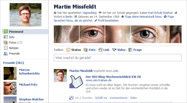 Meine Profilseite bei facebook - Zuckerberg is watching you!