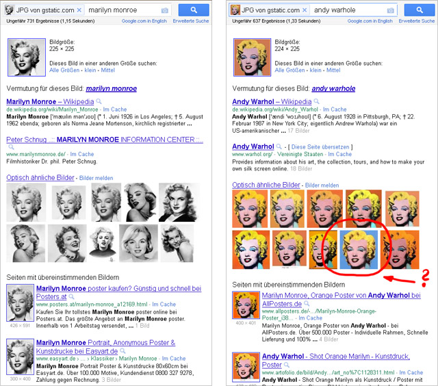 Google Bilder-mit-Bildern-Suche: Marilyn Monroe