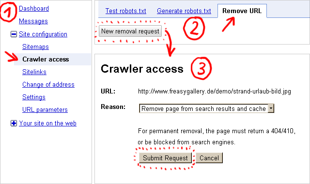 Google Webmastertools: Remove URL (auch für Bilder)