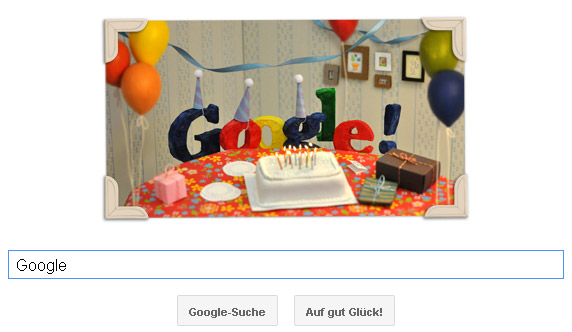 Google Doodle zum 13. Geburtstag von Google Google Doodle zum 13. Geburtstag von Google