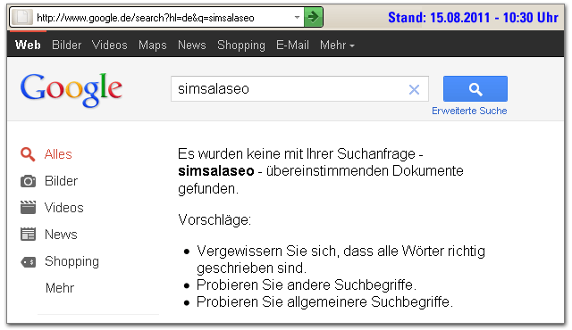 Bildersuche Seo-Contest "Simsalaseo" - Stand 15.08.2011 10:30