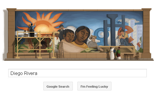 Diego Rivera Google Doodle - Mural (wall painting) with some persons