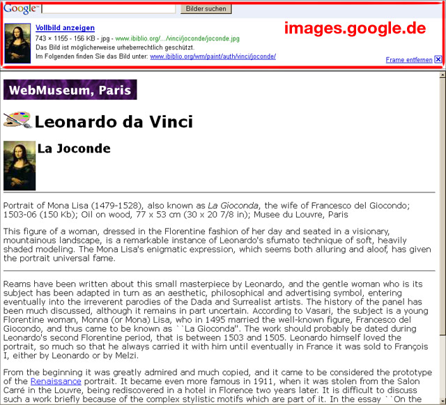 Google Bildersuche Frameset bei Google.de