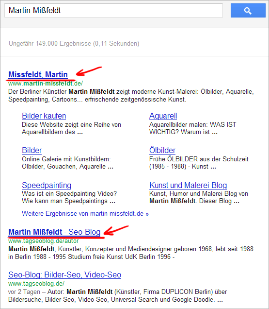 Martin Mißfeldt in den Google Suchergebnissen