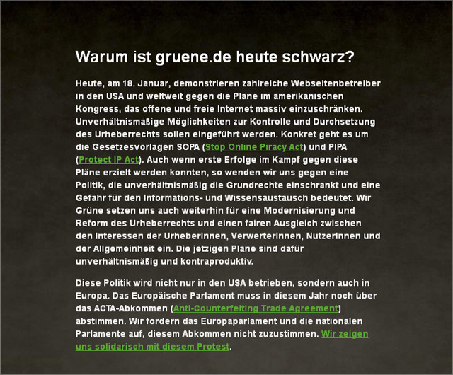 SOPA bei Grüne.de