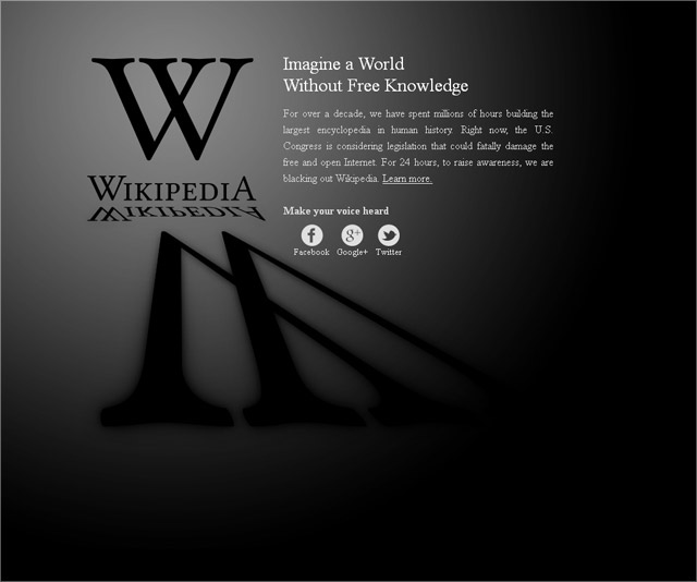 Wikipedia engl. Hompage - SOPA