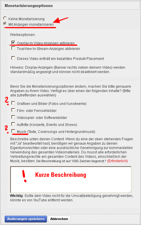 Formular: youTube-Video mit Anzeigen monetarisieren
