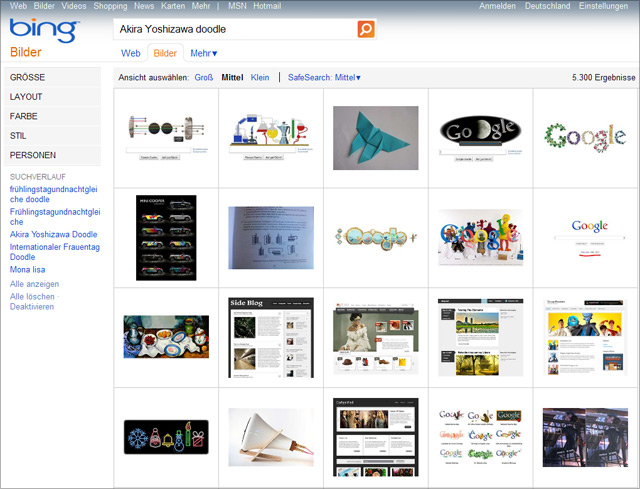 Bing-Screenshot: "Akira Yoshizawa Doodle" Bing-Screenshot: "Akira Yoshizawa Doodle"