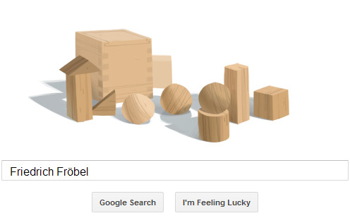 Friedrich Fröbel Google Doodle aus Holzspielzeugteilen