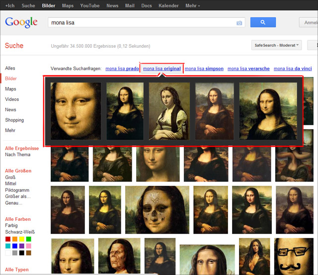 Neu in der Google Bildersuche: Verwandte Suchanfragen nun mit Preview
