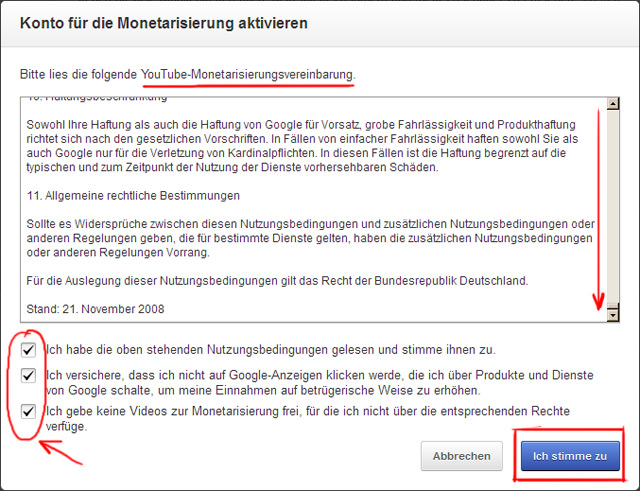 youTube Monetarisierungsvereinbarung - zwingend für Monetarisierung von Videos