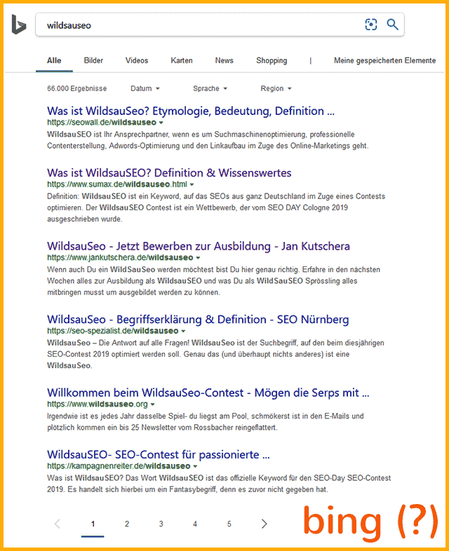 Keyword "WildsauSeo" bei bing - gravierende Unterschiede